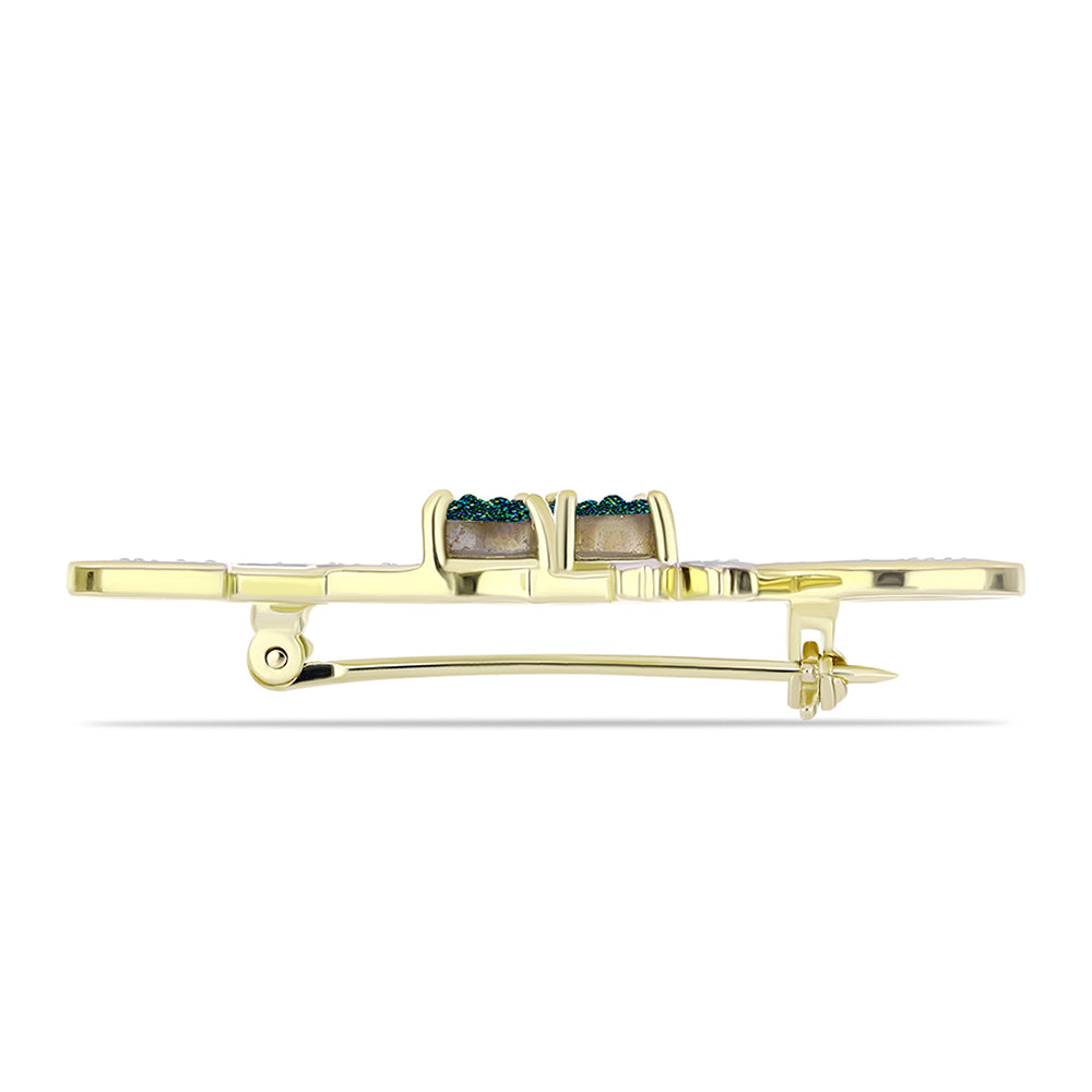 Broşă din Argint 925 Placat cu Aur ( 4.5 grame ) cu Drusy Verde și Topaz Alb 2.1 Carate 2 
