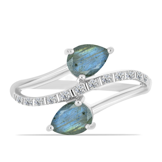 Inel din Argint 925 ( 3.39 grame ) cu Labradorit și Topaz Alb 1.57 Carate