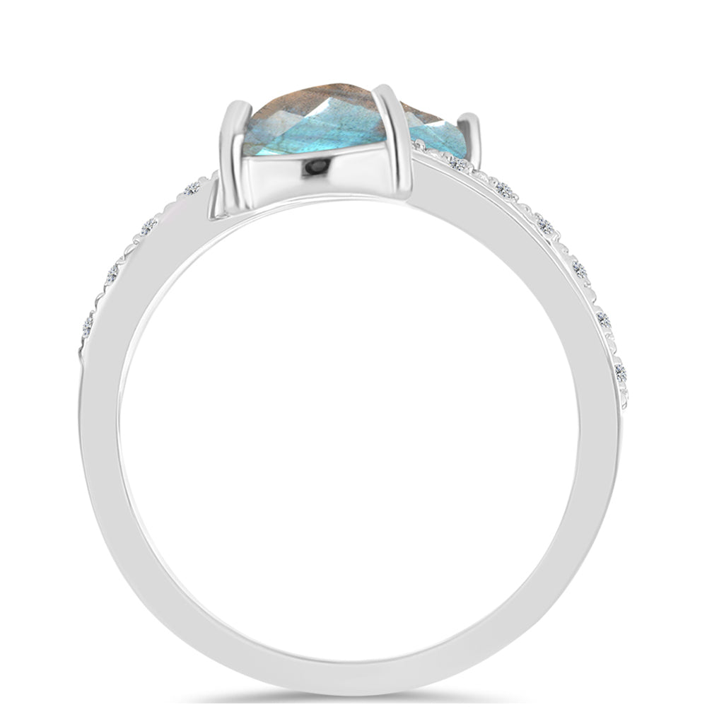 Inel din Argint 925 ( 3.39 grame ) cu Labradorit și Topaz Alb 1.57 Carate 2 