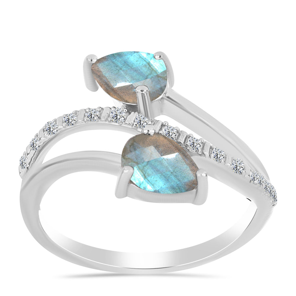 Inel din Argint 925 ( 3.39 grame ) cu Labradorit și Topaz Alb 1.57 Carate 3 