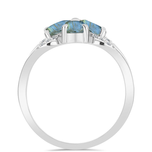 Inel din Argint 925 ( 2.44 grame ) cu Labradorit și Topaz Alb 1.32 Carate