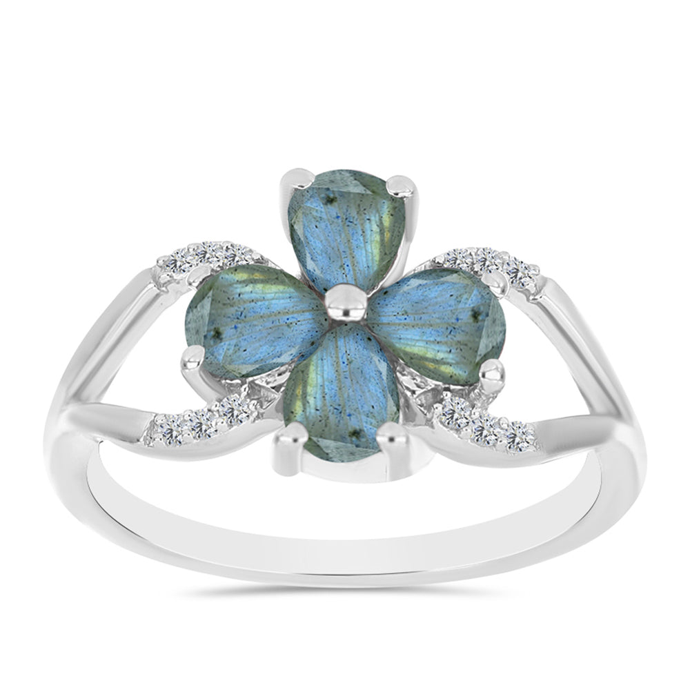 Inel din Argint 925 ( 2.44 grame ) cu Labradorit și Topaz Alb 1.32 Carate 3 