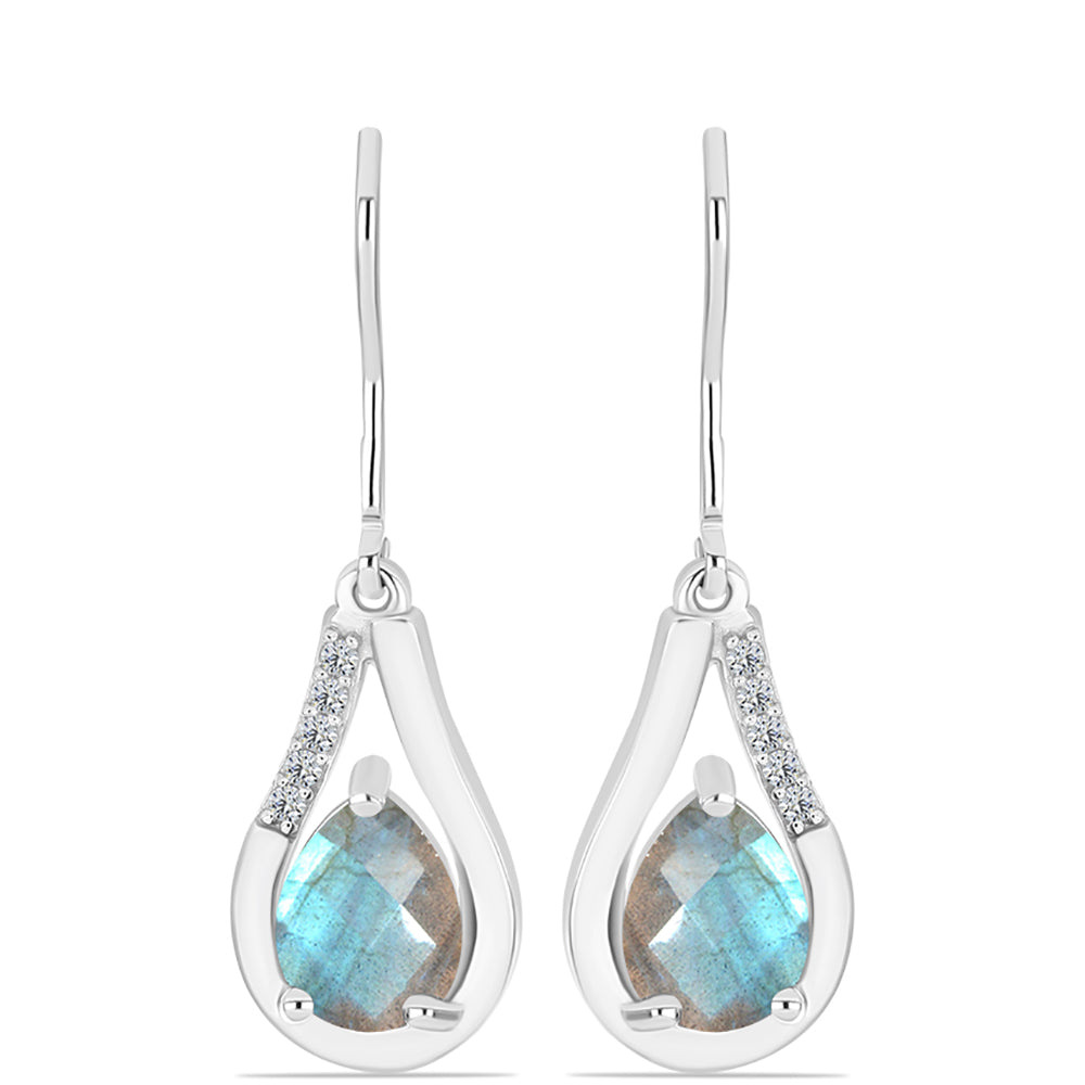 Cercei din Argint 925 ( 2.88 grame ) cu Labradorit și Topaz Alb 2.26 Carate 1 