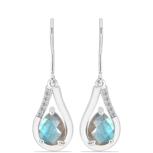 Cercei din Argint 925 ( 2.88 grame ) cu Labradorit și Topaz Alb 2.26 Carate