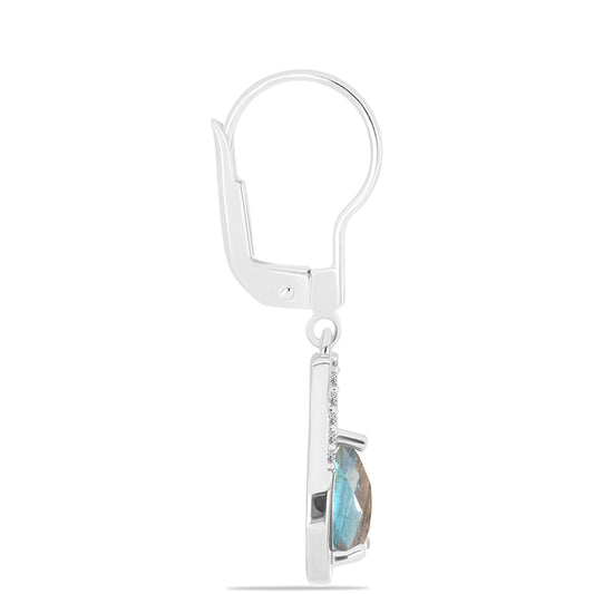 Cercei din Argint 925 ( 2.88 grame ) cu Labradorit și Topaz Alb 2.26 Carate