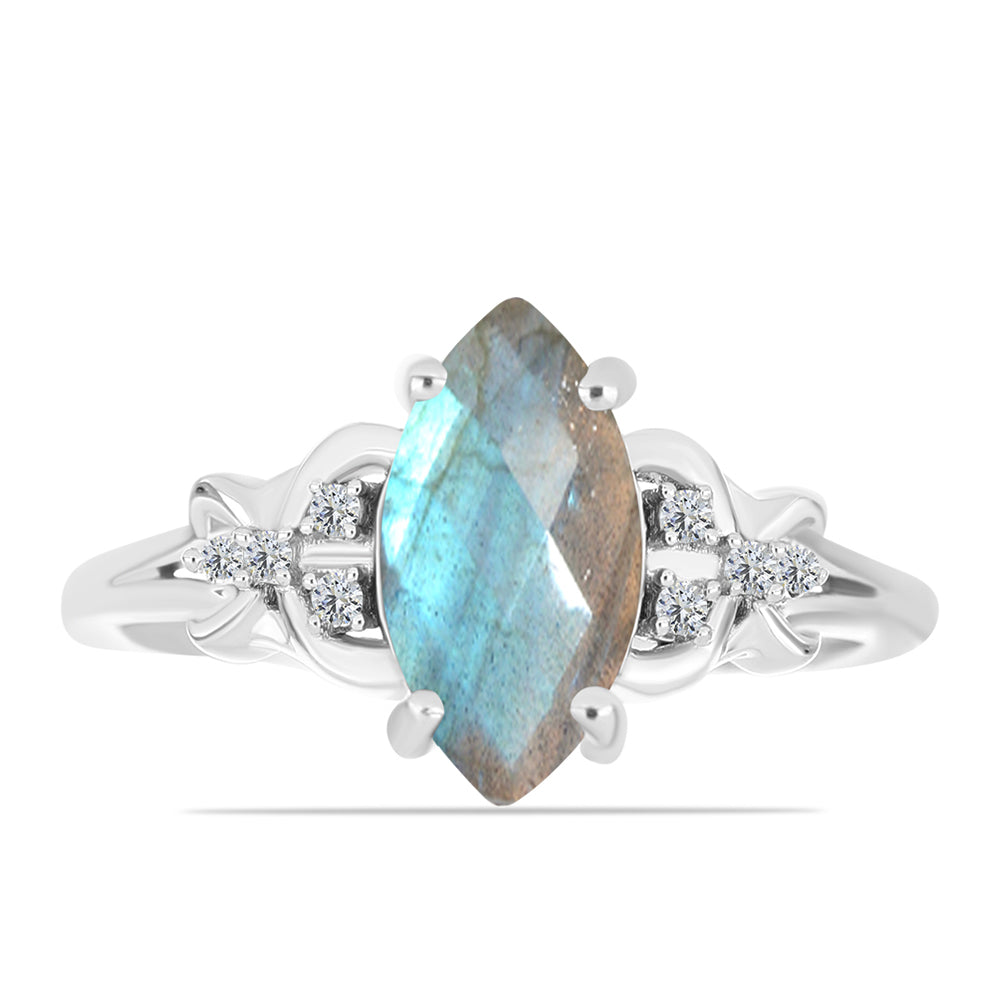 Inel din Argint 925 ( 2.24 grame ) cu Labradorit și Topaz Alb 1.6 Carate 1 