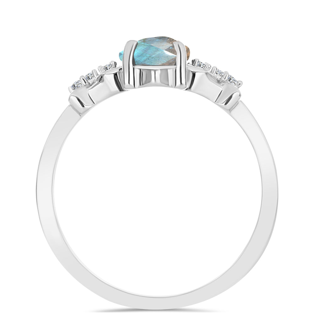 Inel din Argint 925 ( 2.24 grame ) cu Labradorit și Topaz Alb 1.6 Carate 2 