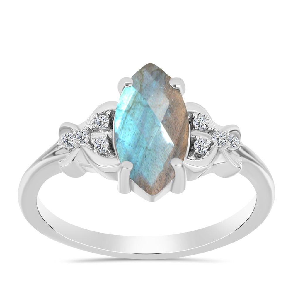 Inel din Argint 925 ( 2.24 grame ) cu Labradorit și Topaz Alb 1.6 Carate