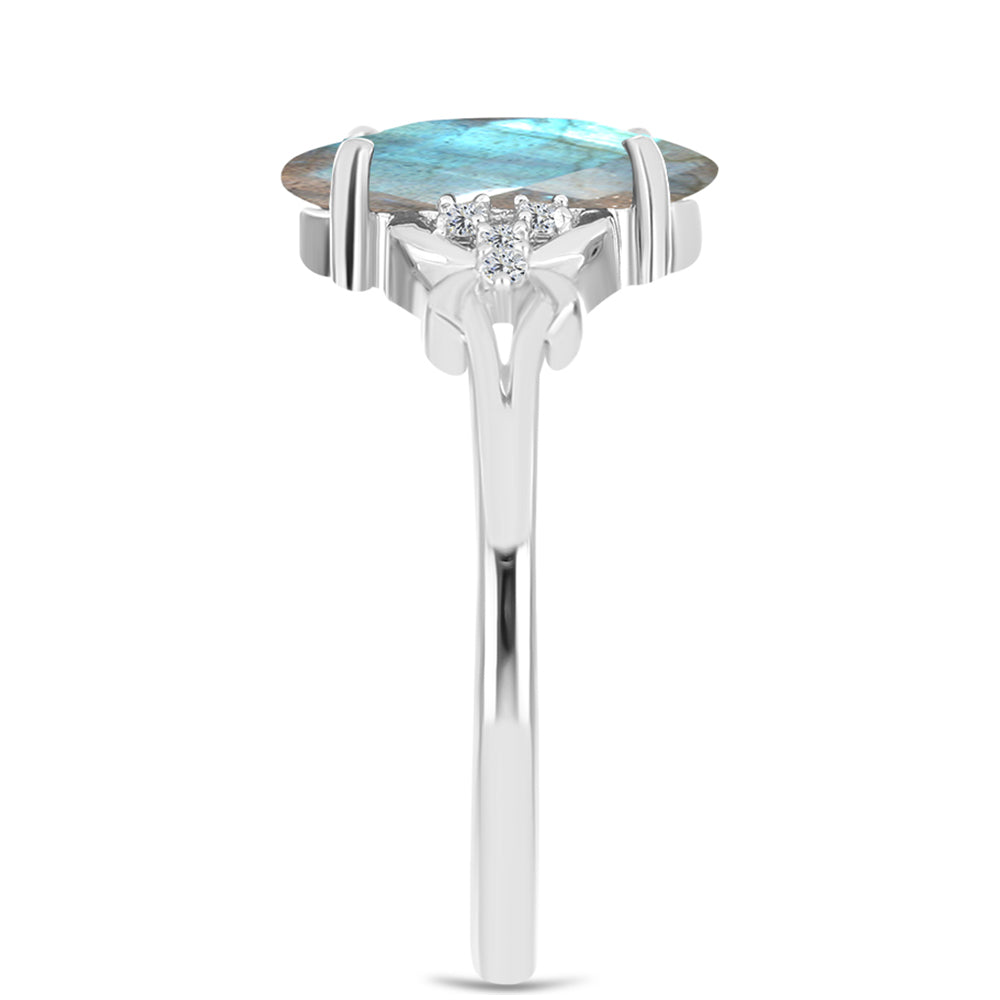 Inel din Argint 925 ( 2.24 grame ) cu Labradorit și Topaz Alb 1.6 Carate 4 