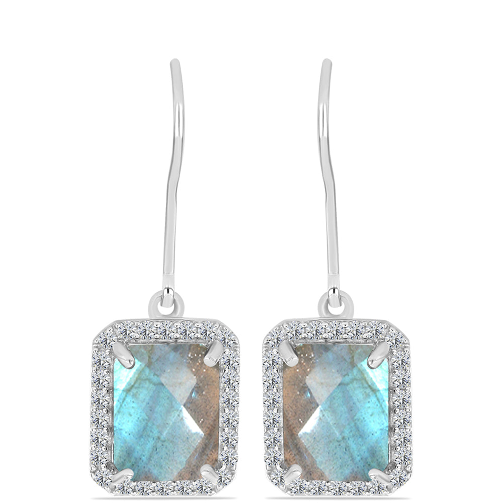 Cercei din Argint 925 ( 2.76 grame ) cu Labradorit și Topaz Alb 4.41 Carate