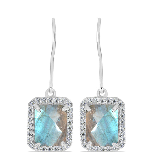 Cercei din Argint 925 ( 2.76 grame ) cu Labradorit și Topaz Alb 4.41 Carate