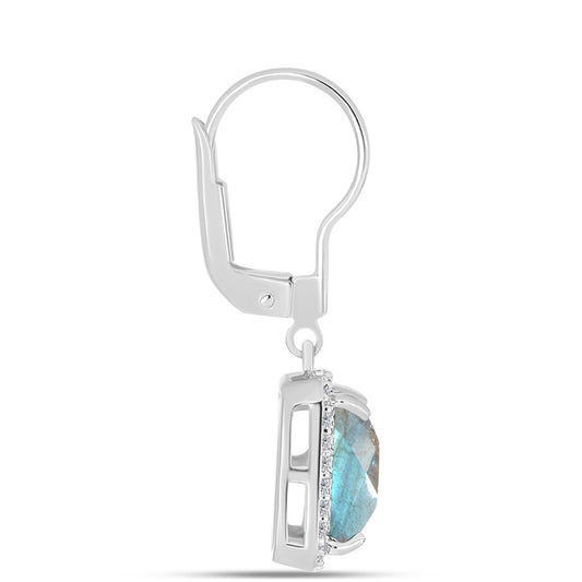 Cercei din Argint 925 ( 2.76 grame ) cu Labradorit și Topaz Alb 4.41 Carate