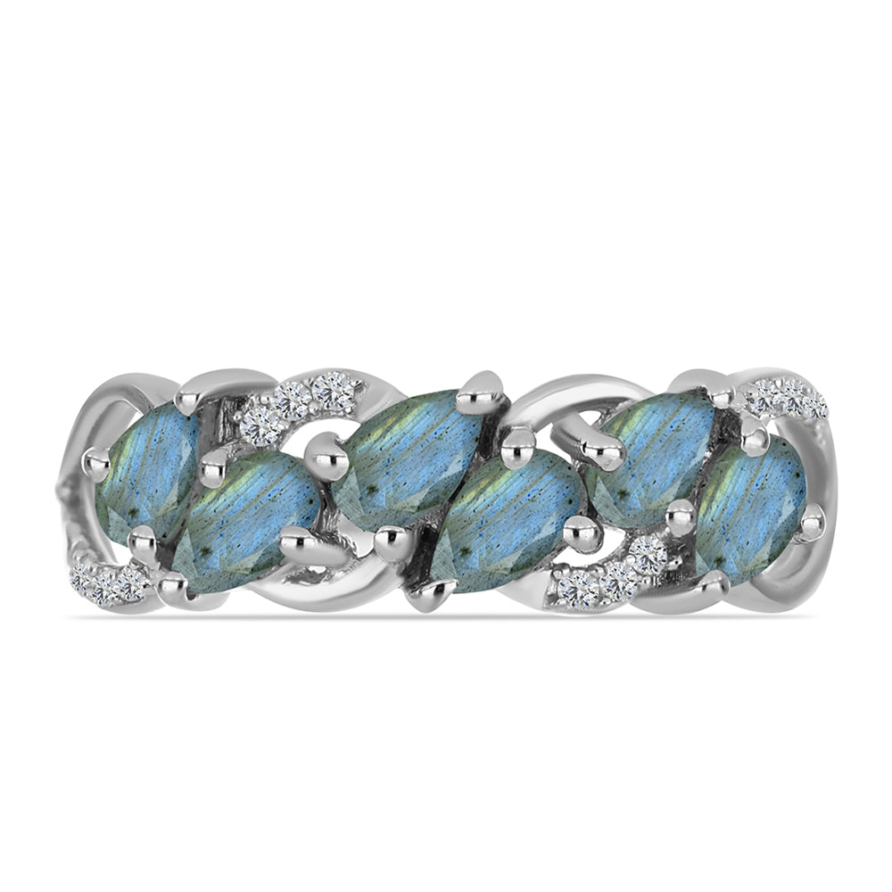 Inel din Argint 925 ( 2.48 grame ) cu Labradorit și Topaz Alb 1.3 Carate 2 