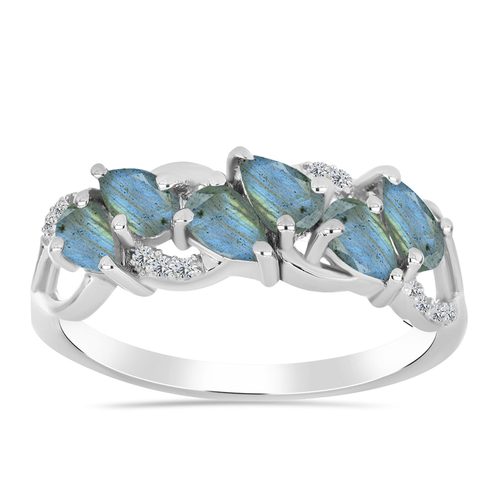 Inel din Argint 925 ( 2.48 grame ) cu Labradorit și Topaz Alb 1.3 Carate 1 