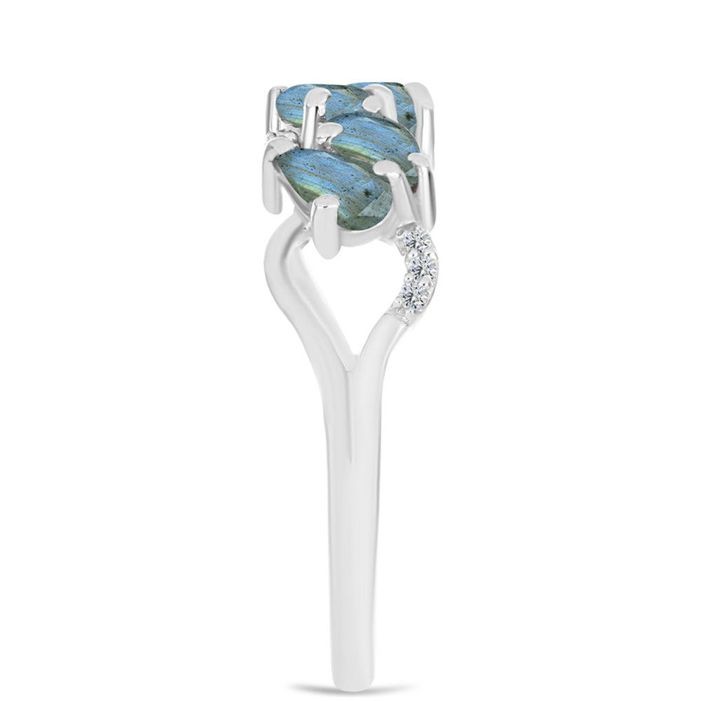 Inel din Argint 925 ( 2.48 grame ) cu Labradorit și Topaz Alb 1.3 Carate 4 