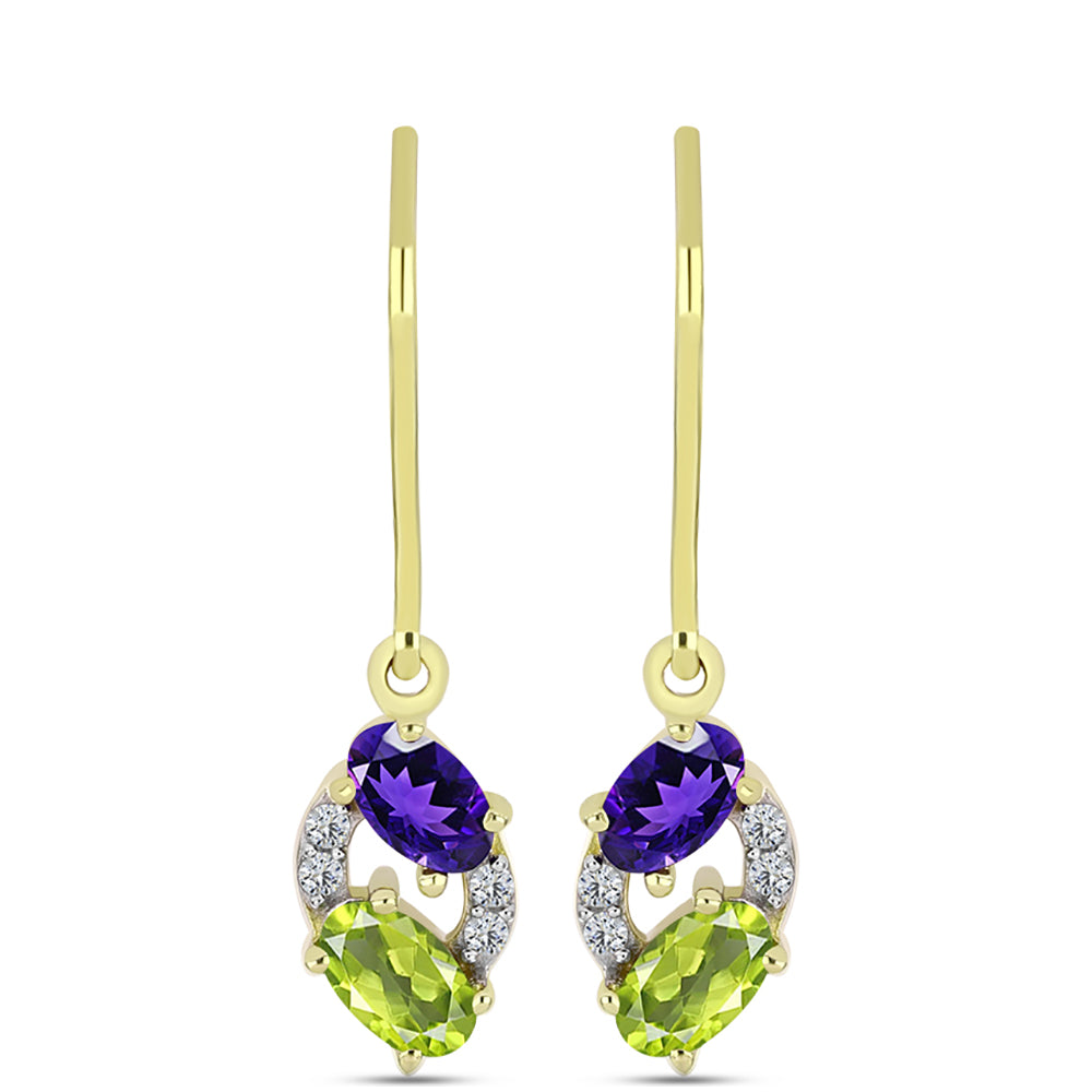 Cercei din Argint 925 Placat cu Aur ( 1.71 grame ) cu Ametist Marocan și Peridot Changbai 1.06 Carate 1 