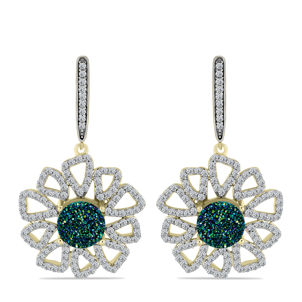 Cercei din Argint 925 Placat cu Aur ( 6.44 grame ) cu Drusy Verde și Topaz Alb 6 Carate