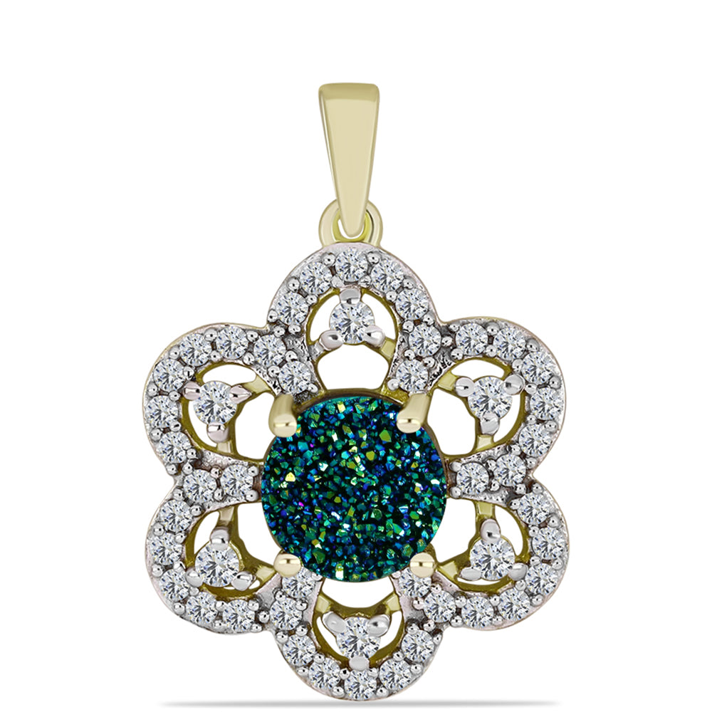 Pandantiv din Argint 925 Placat cu Aur ( 2.75 grame ) cu Drusy Verde și Topaz Alb 3.12 Carate 1 