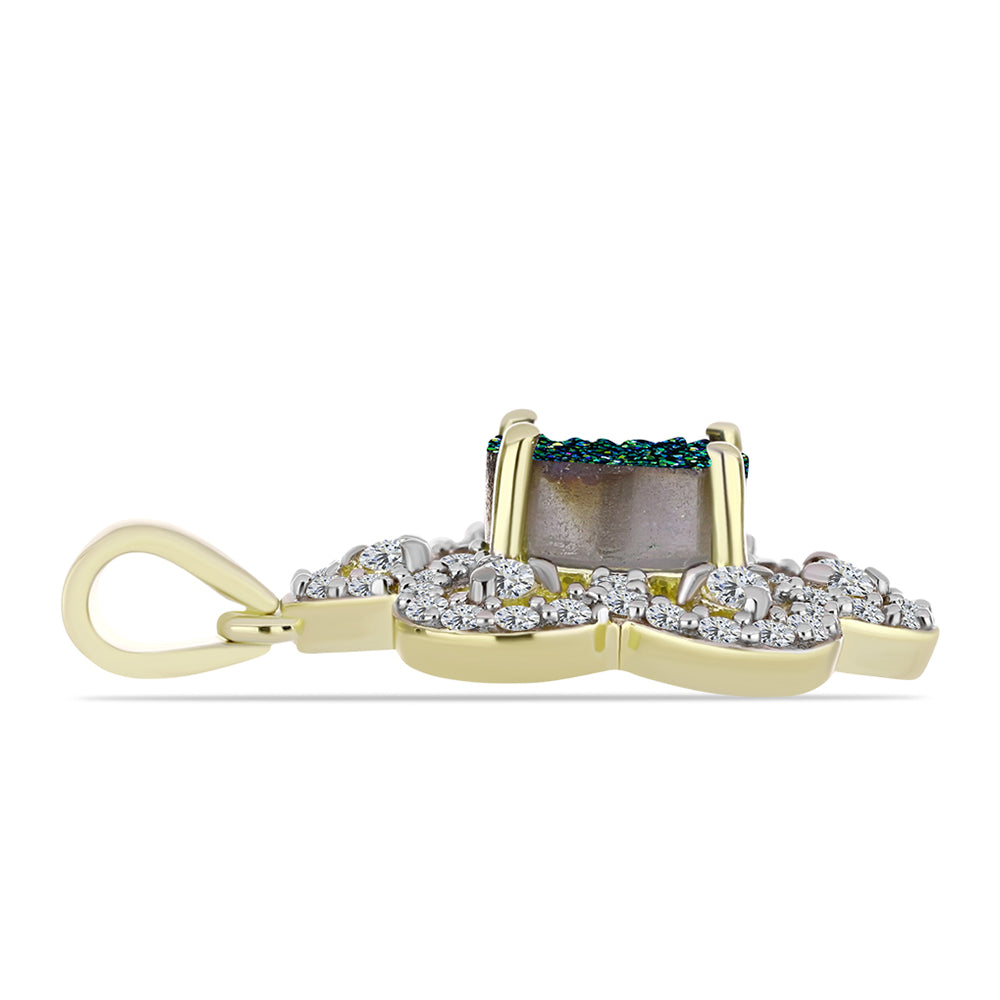 Pandantiv din Argint 925 Placat cu Aur ( 2.75 grame ) cu Drusy Verde și Topaz Alb 3.12 Carate 2 