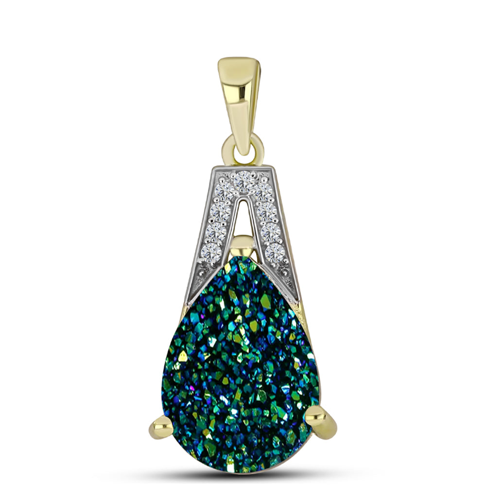 Pandantiv din Argint 925 Placat cu Aur ( 1.45 grame ) cu Drusy Verde și Topaz Alb 5.38 Carate 1 