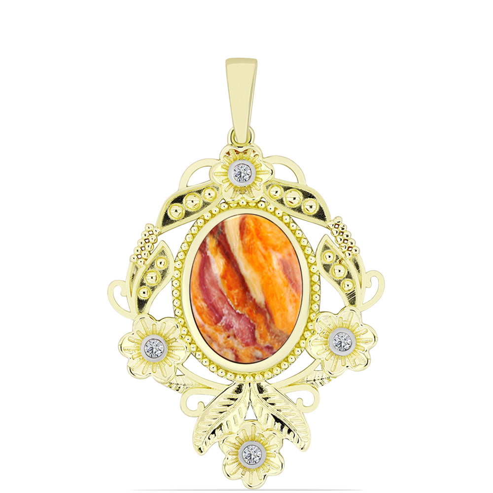 Pandantiv din Argint 925 Placat cu Aur ( 5.66 grame ) cu Jaspul "Lion's Paw" și Topaz Alb 8.39 Carate 1 