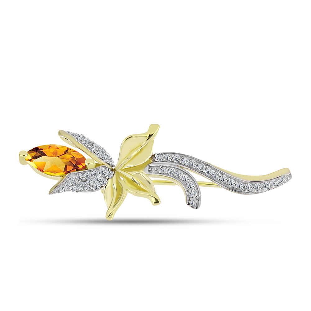 Broşă din Argint 925 Placat cu Aur ( 4.09 grame ) cu Citrin Rio Golden și Topaz Alb 1.37 Carate 1 
