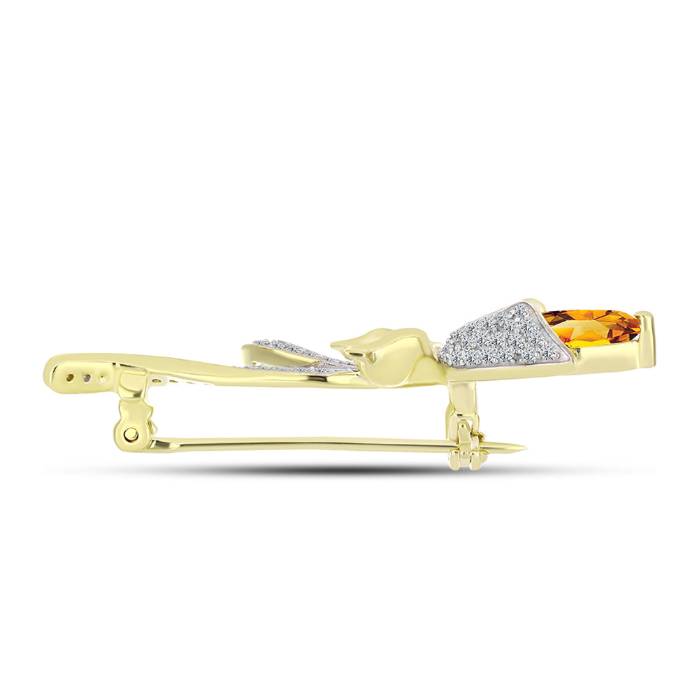 Broşă din Argint 925 Placat cu Aur ( 4.09 grame ) cu Citrin Rio Golden și Topaz Alb 1.37 Carate