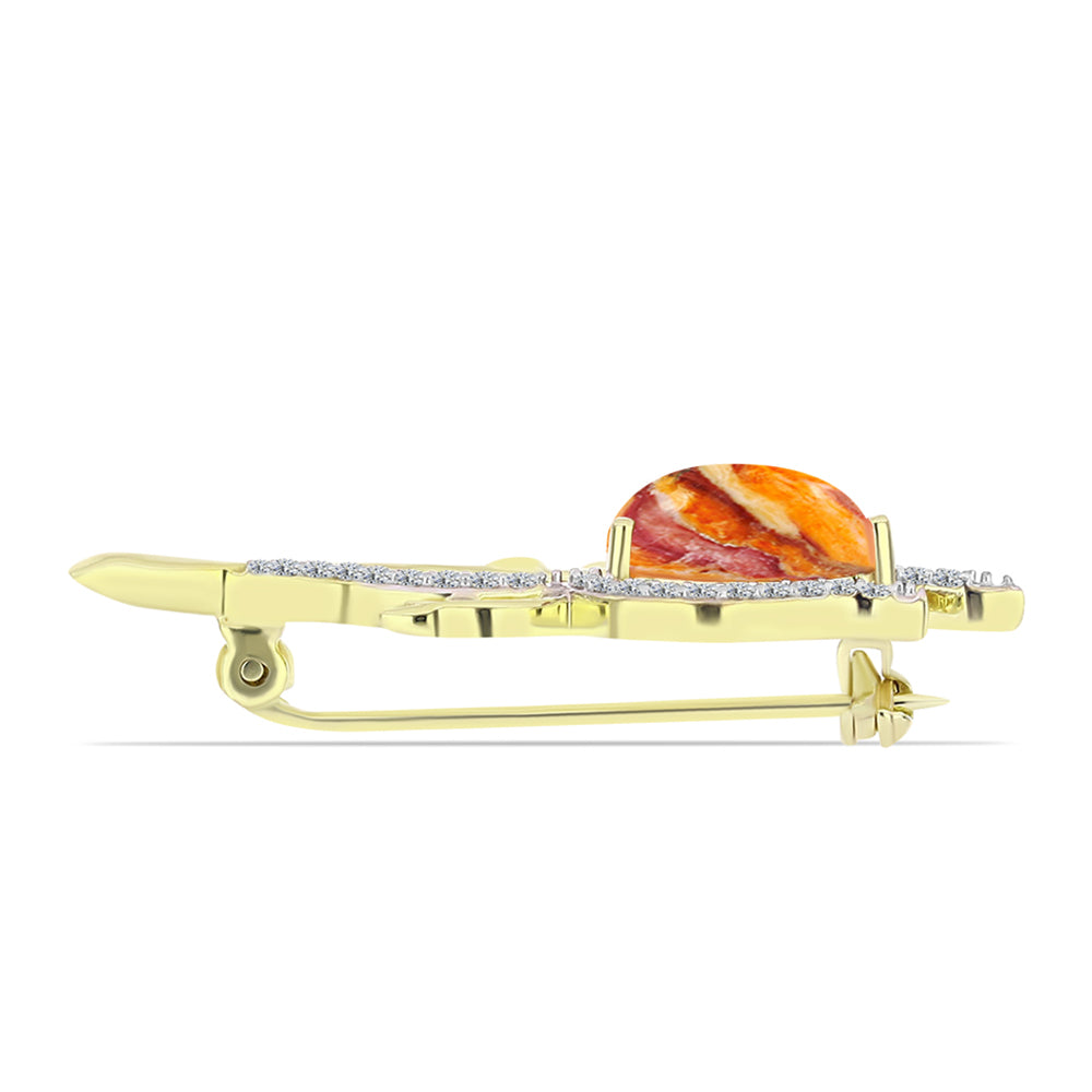 Broşă din Argint 925 Placat cu Aur ( 2.61 grame ) cu Jaspul "Lion's Paw" și Topaz Alb 2.33 Carate 2 