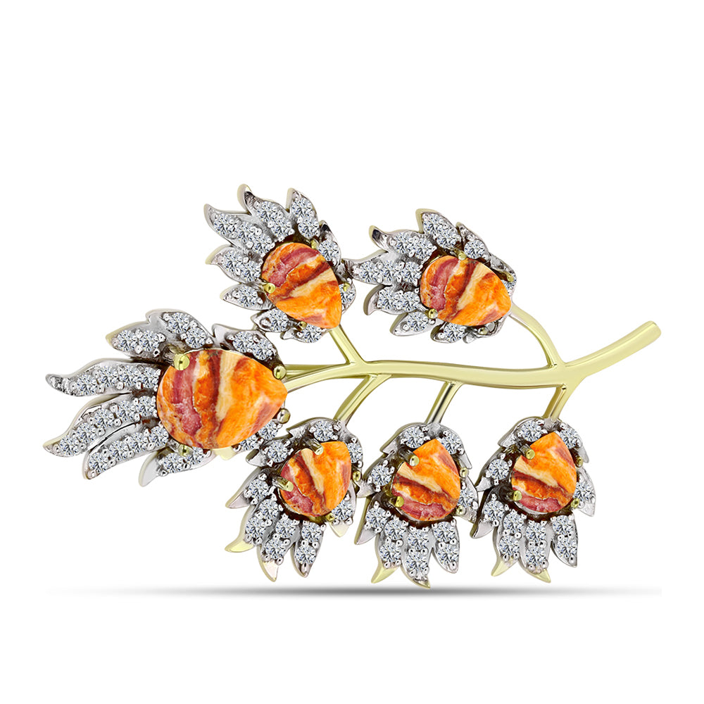 Broşă din Argint 925 Placat cu Aur ( 4.39 grame ) cu Jaspul "Lion's Paw" și Topaz Alb 3.71 Carate 1 