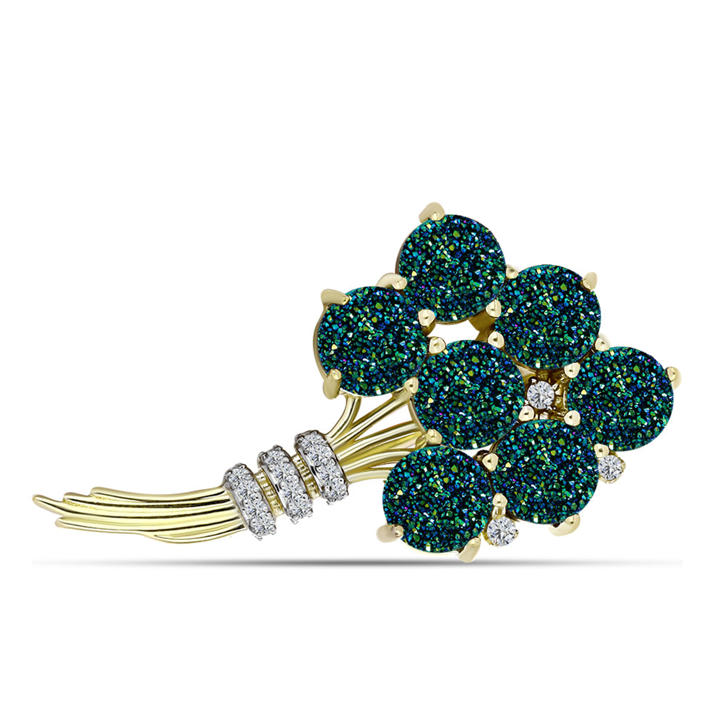 Broşă din Argint 925 Placat cu Aur ( 4.28 grame ) cu Drusy Verde și Topaz Alb 6.76 Carate 1 