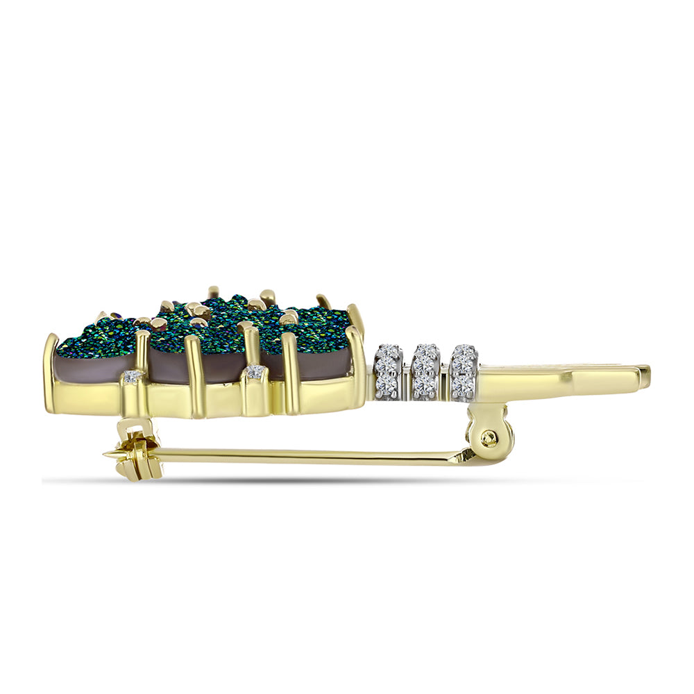Broşă din Argint 925 Placat cu Aur ( 4.28 grame ) cu Drusy Verde și Topaz Alb 6.76 Carate 2 