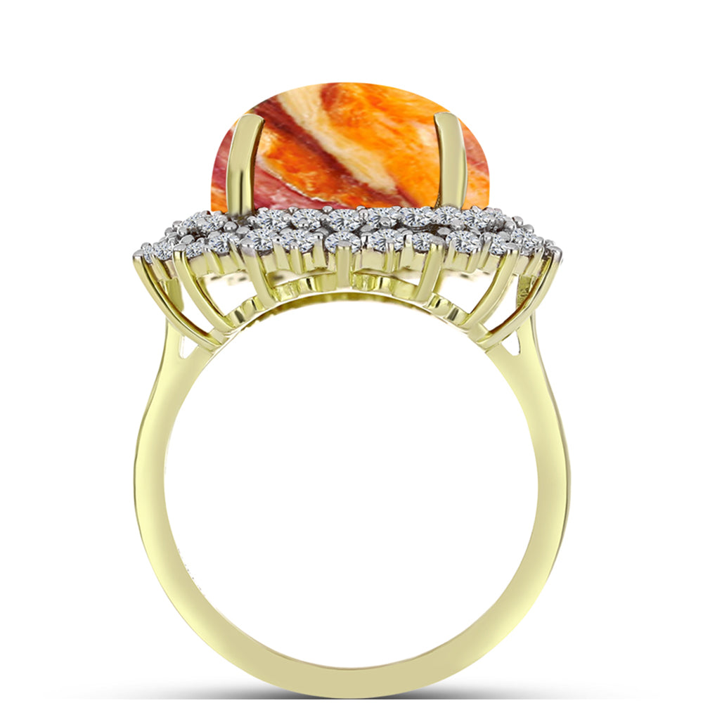 Inel din Argint 925 Placat cu Aur ( 4.9 grame ) cu Jaspul "Lion's Paw" și Topaz Alb 8.43 Carate 2 