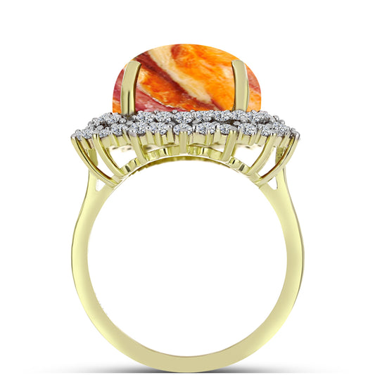 Inel din Argint 925 Placat cu Aur ( 4.9 grame ) cu Jaspul "Lion's Paw" și Topaz Alb 8.43 Carate
