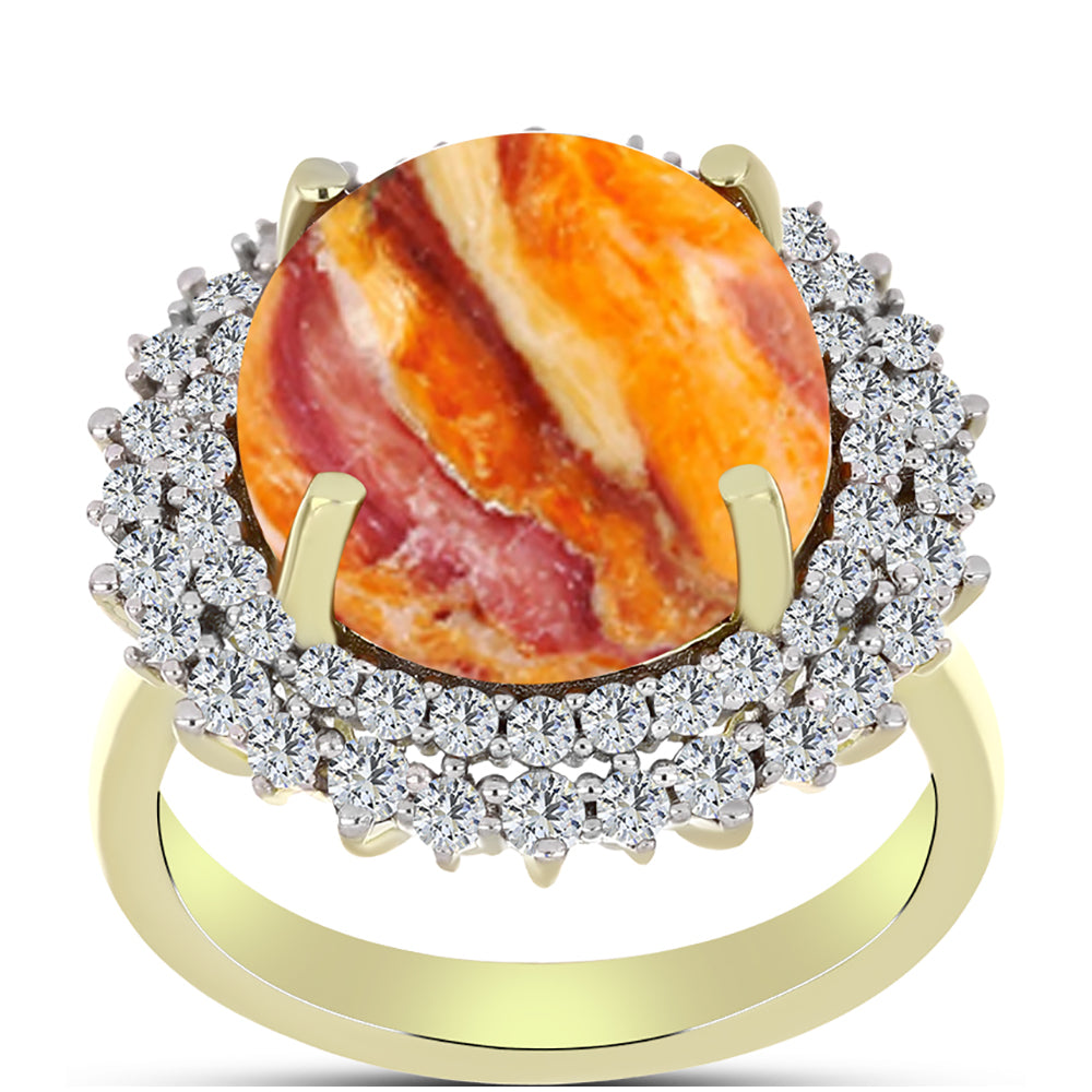 Inel din Argint 925 Placat cu Aur ( 4.9 grame ) cu Jaspul "Lion's Paw" și Topaz Alb 8.43 Carate
