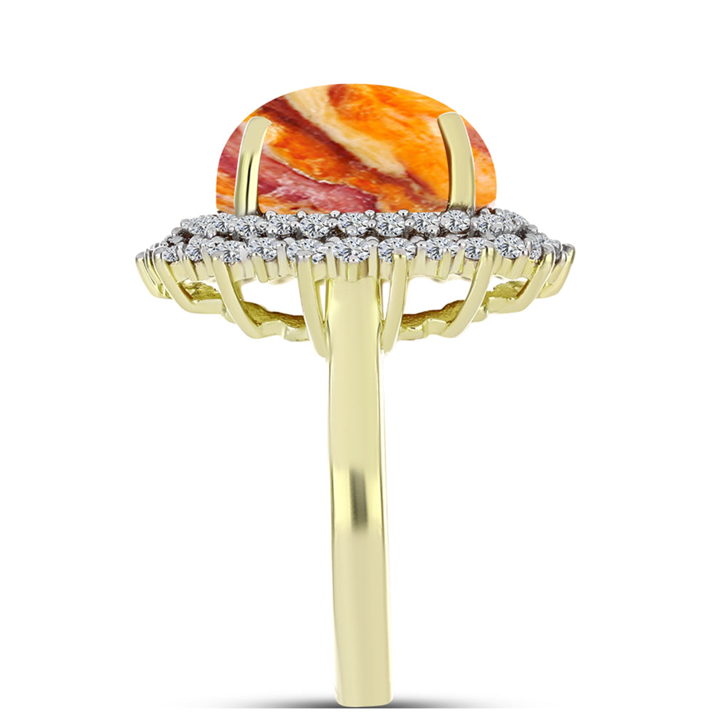 Inel din Argint 925 Placat cu Aur ( 4.9 grame ) cu Jaspul "Lion's Paw" și Topaz Alb 8.43 Carate 4 