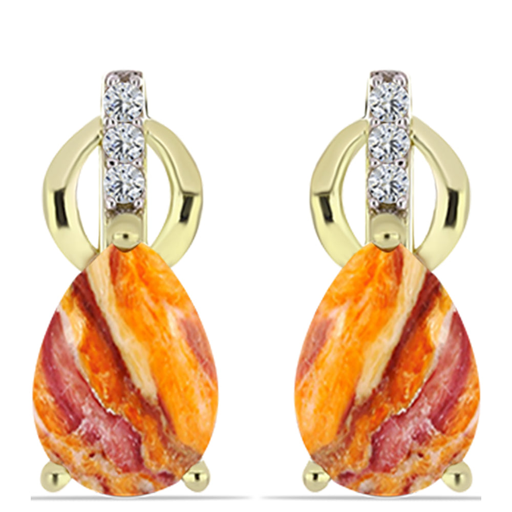 Cercei din Argint 925 Placat cu Aur ( 3.63 grame ) cu Jaspul "Lion's Paw" și Topaz Alb 4.04 Carate