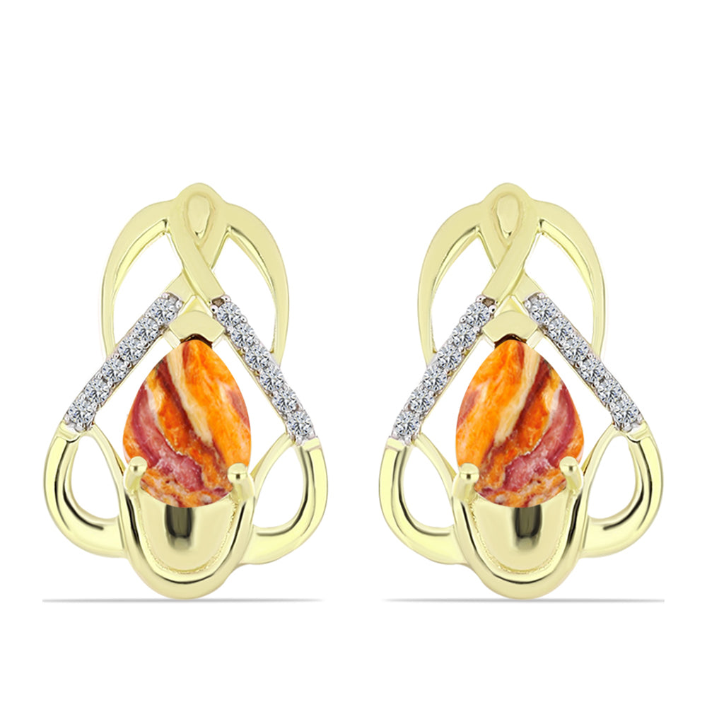 Cercei din Argint 925 Placat cu Aur ( 5.44 grame ) cu Jaspul "Lion's Paw" și Topaz Alb 2.45 Carate 1 