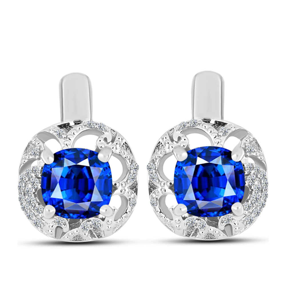 Cercei din Argint 925 ( 4.52 grame ) cu Safir Albastru Australian și Topaz Alb 2.92 Carate