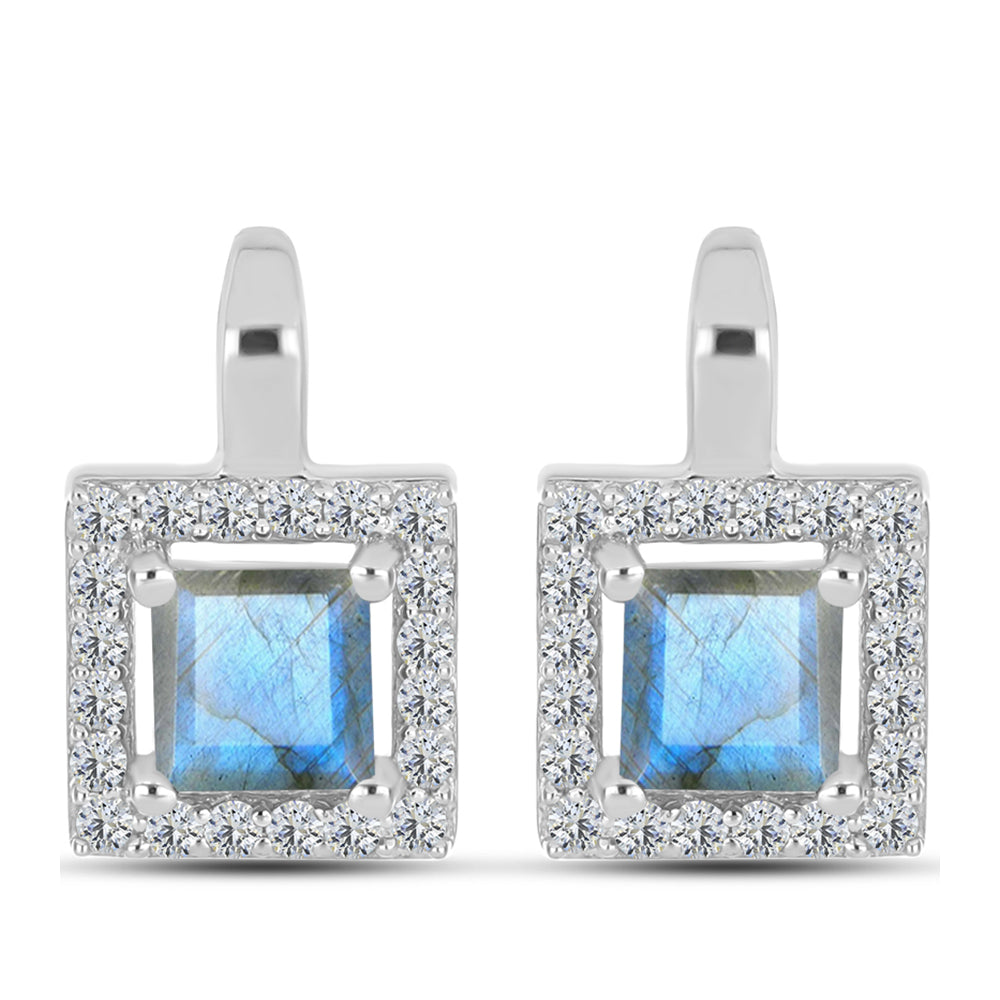 Cercei din Argint 925 ( 3.62 grame ) cu Labradorit și Topaz Alb 1.74 Carate 1 