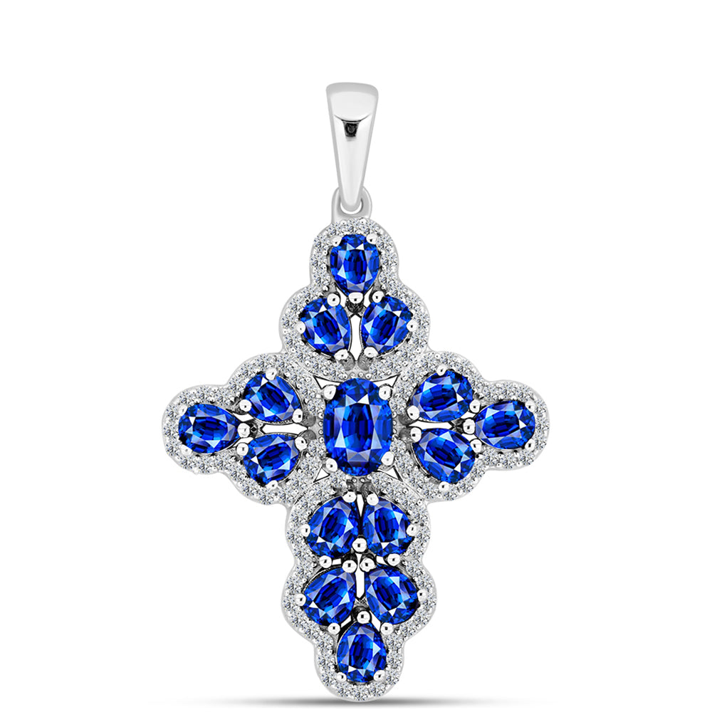Cruce Pandantiv din Argint 925 ( 3.47 grame ) cu Safir Albastru Australian și Topaz Alb 4.79 Carate 1 