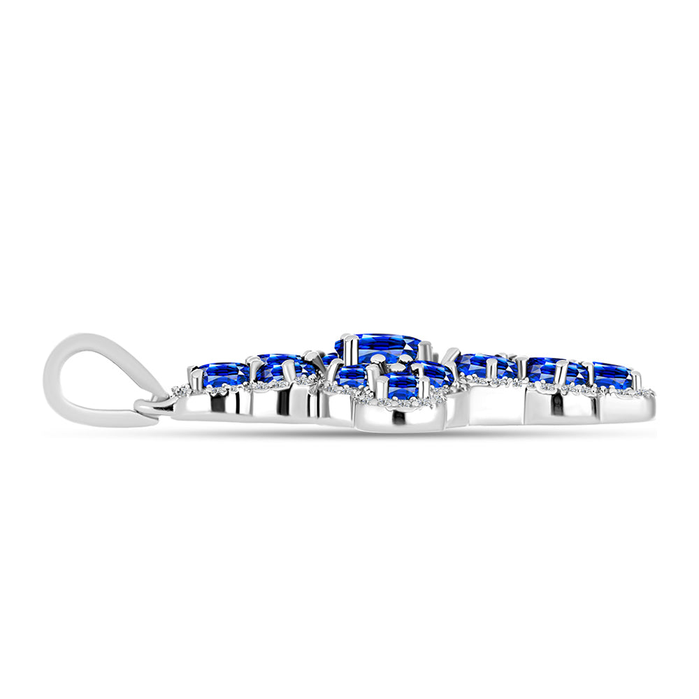 Cruce Pandantiv din Argint 925 ( 3.47 grame ) cu Safir Albastru Australian și Topaz Alb 4.79 Carate 2 