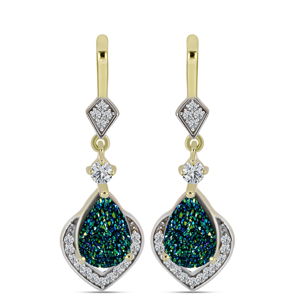 Cercei din Argint 925 Placat cu Aur ( 4.28 grame ) cu Drusy Verde și Topaz Alb 4.93 Carate 1 