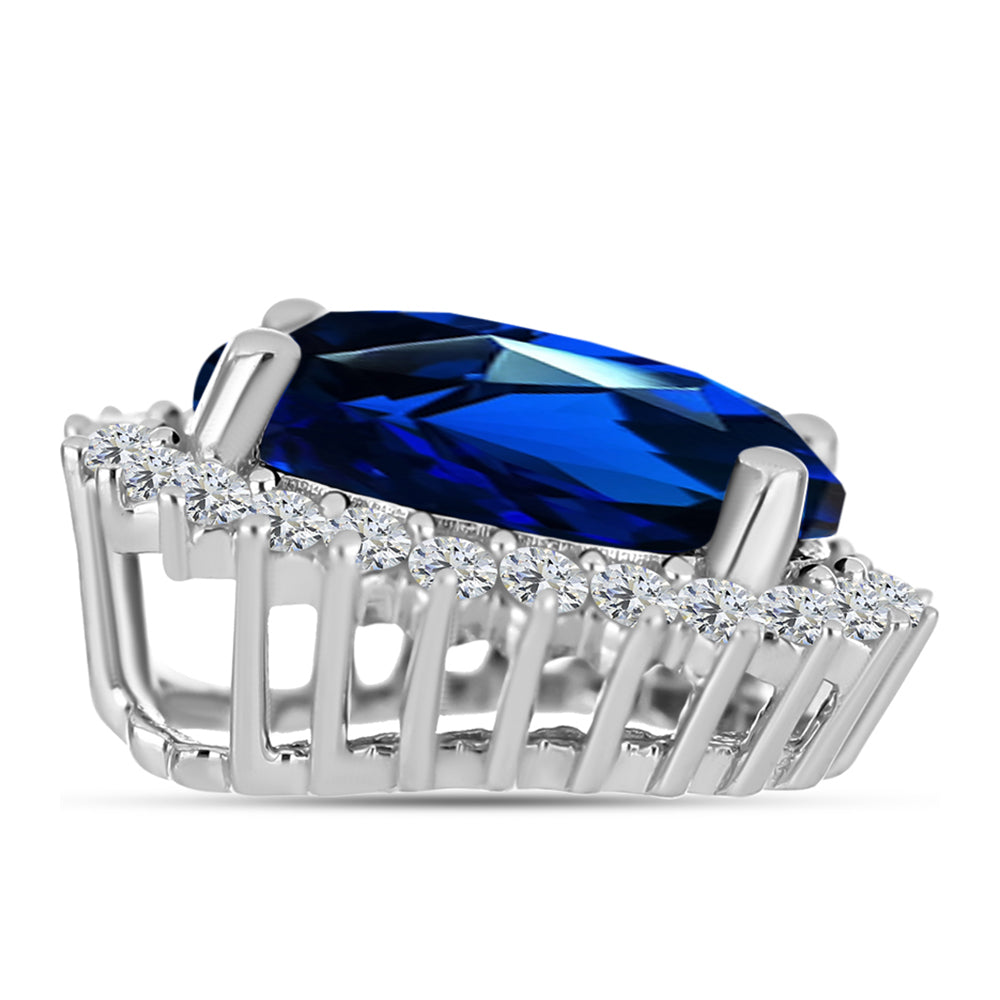 Pandantiv din Argint 925 ( 0.9 grame ) cu Safir Sintetic și Zircon Alb 2.12 Carate 2 
