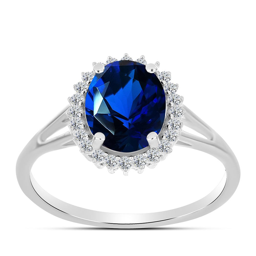 Inel din Argint 925 ( 2.07 grame ) cu Safir Sintetic și Zircon Alb 2.02 Carate 3 