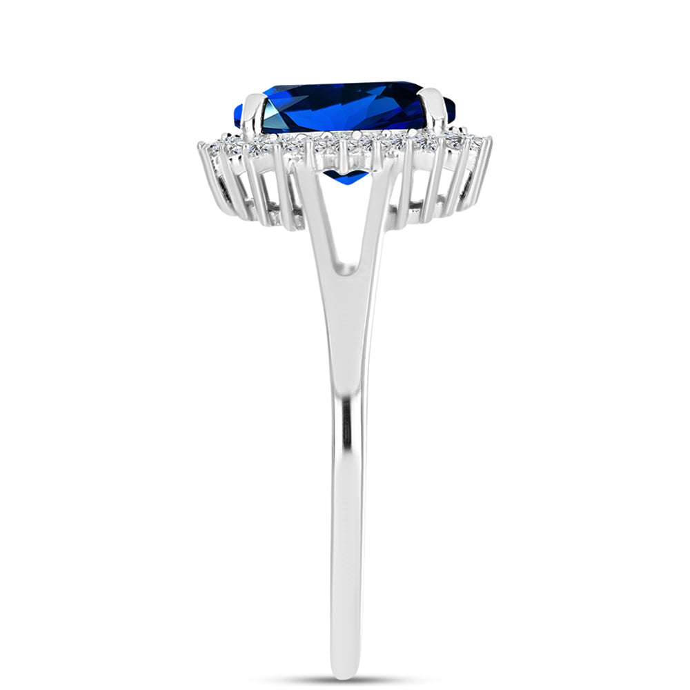 Inel din Argint 925 ( 2.07 grame ) cu Safir Sintetic și Zircon Alb 2.02 Carate