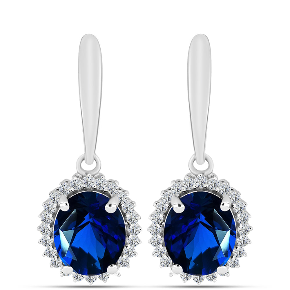 Cercei din Argint 925 ( 3.57 grame ) cu Safir Sintetic și Zircon Alb 4.2 Carate 1 