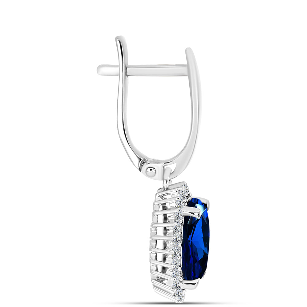 Cercei din Argint 925 ( 3.57 grame ) cu Safir Sintetic și Zircon Alb 4.2 Carate 2 