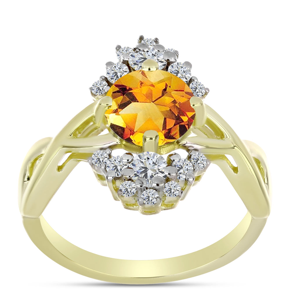 Inel din Argint 925 Placat cu Aur ( 3.33 grame ) cu Citrin Rio Golden și Topaz Alb 1.69 Carate