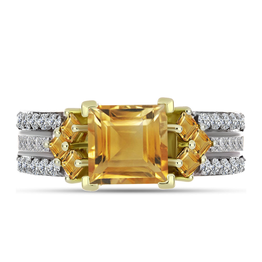 Inel din Argint 925 Placat cu Aur ( 5.76 grame ) cu Citrin Rio Golden și Topaz Alb 2.96 Carate