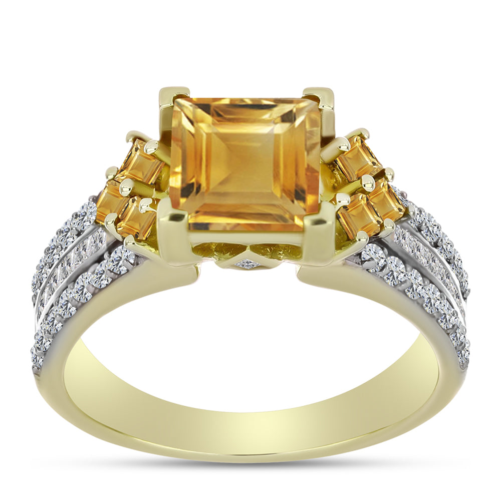 Inel din Argint 925 Placat cu Aur ( 5.76 grame ) cu Citrin Rio Golden și Topaz Alb 2.96 Carate 3 